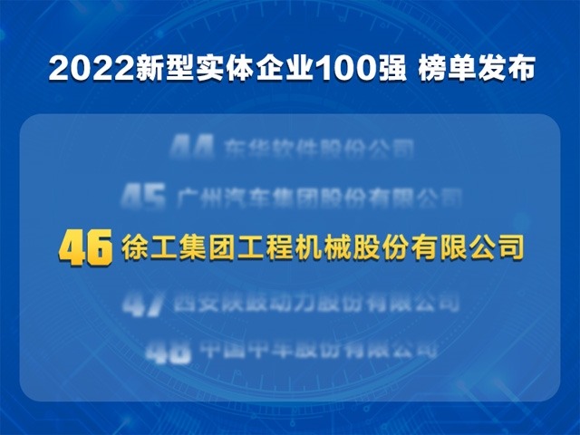 2022新型实体企业百强发布!徐工机械位列第46名_久阳机械 2022新型实体企业百强发布!徐工机械位列第46名_久阳机械
