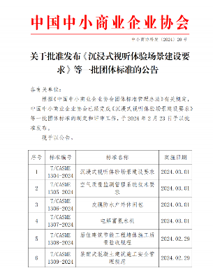 中国中小商业企业协会关于批准发布《沉浸式视听体验场景建设要求》等一批团体标准的公告_久阳机械